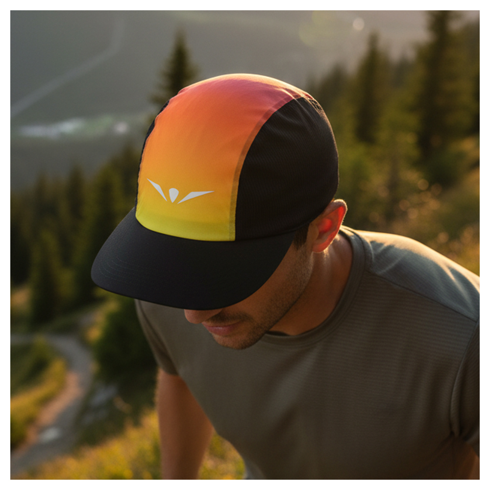 Gorra de running UGLOW Vapor color amarillo y púrpura para deportistas