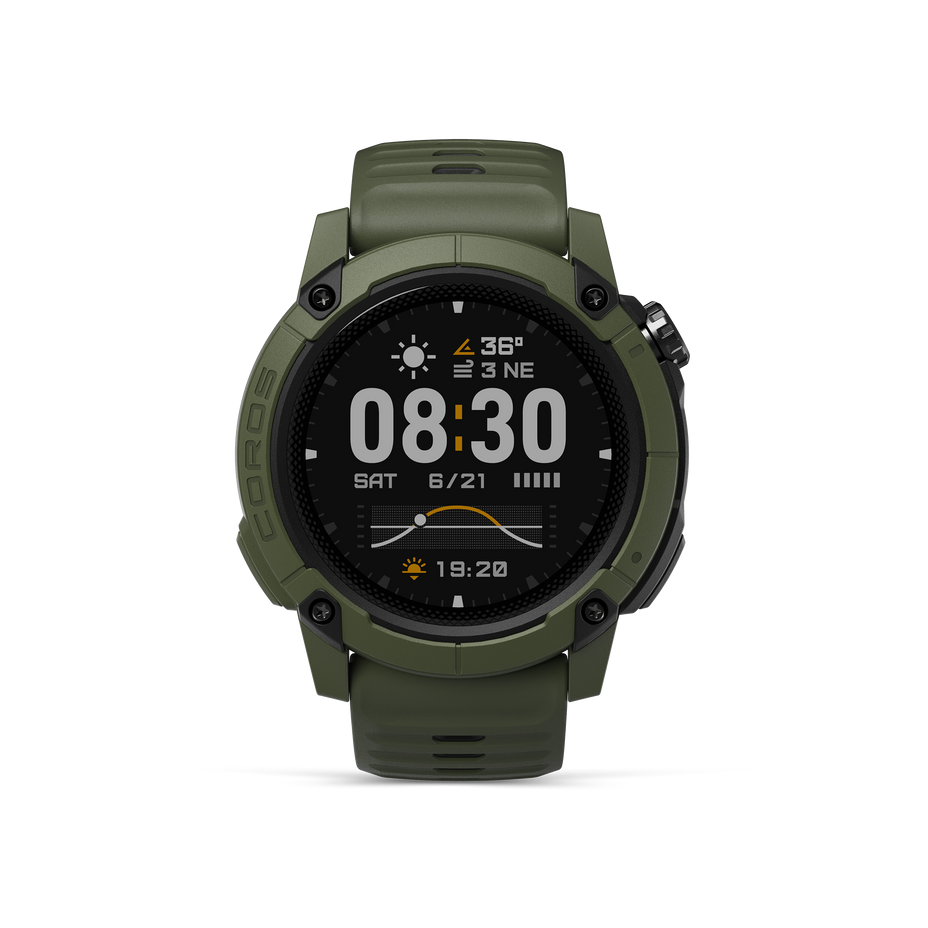 Reloj COROS Nomad verde vista frontal con GPS para running