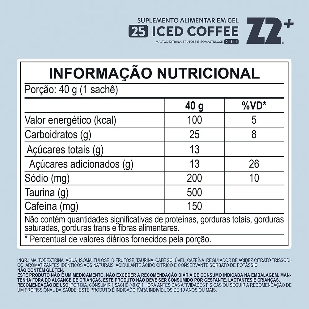 Gel Z2+ Iced Coffee con carbohidratos, cafeína, taurina y sodio
