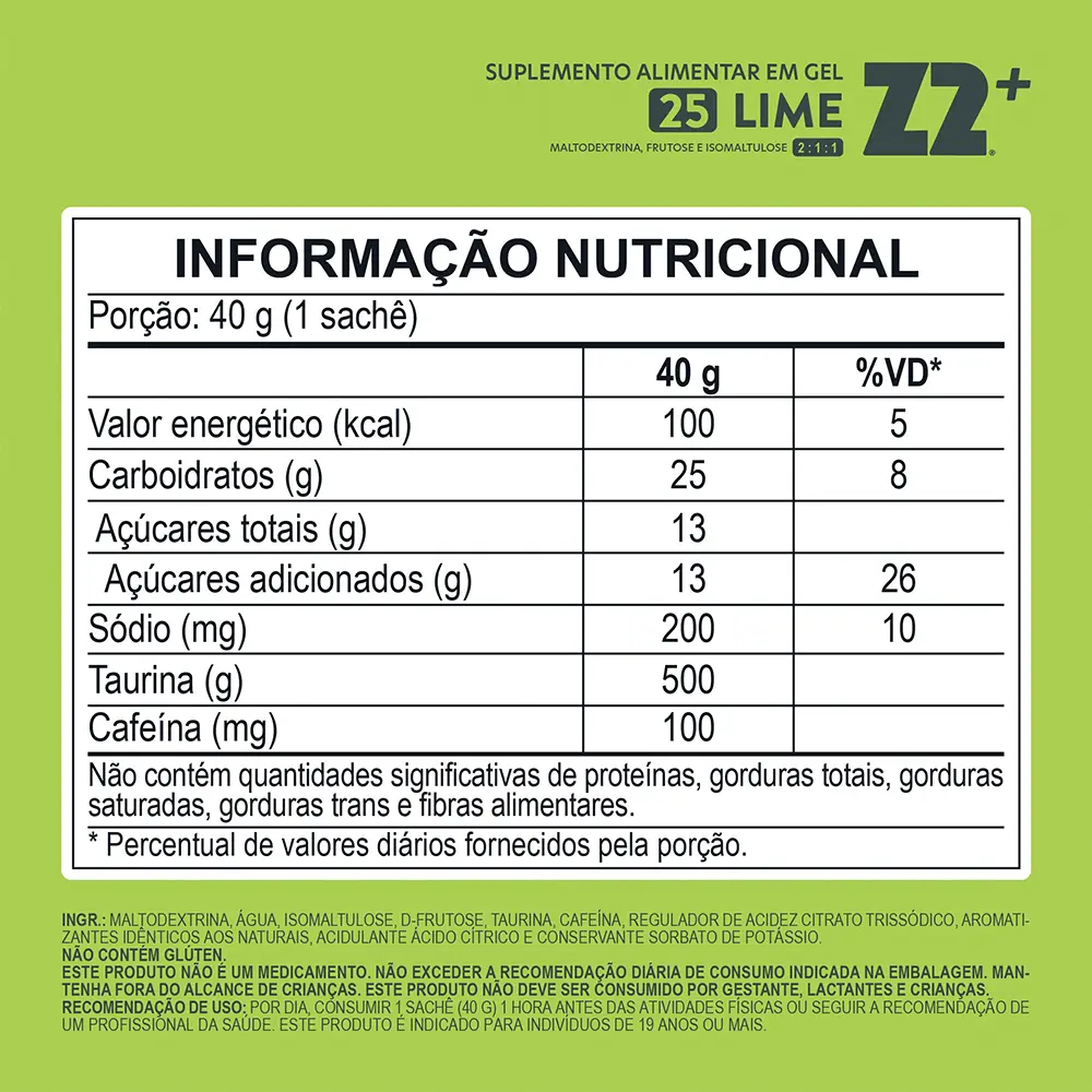 Gel energético Z2+ Lime con cafeína y taurina para competencias
