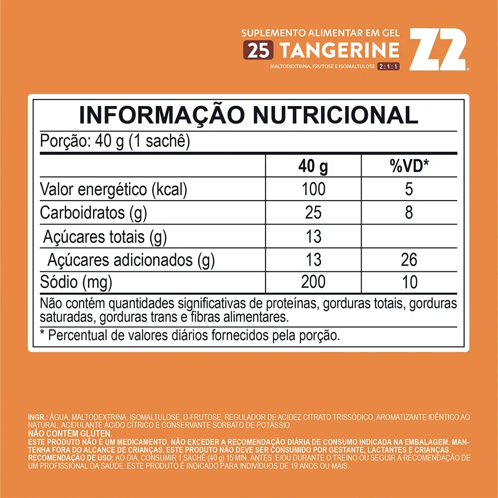 Gel energético Z2 Tangerine con carbohidratos y sodio para entrenamientos prolongados