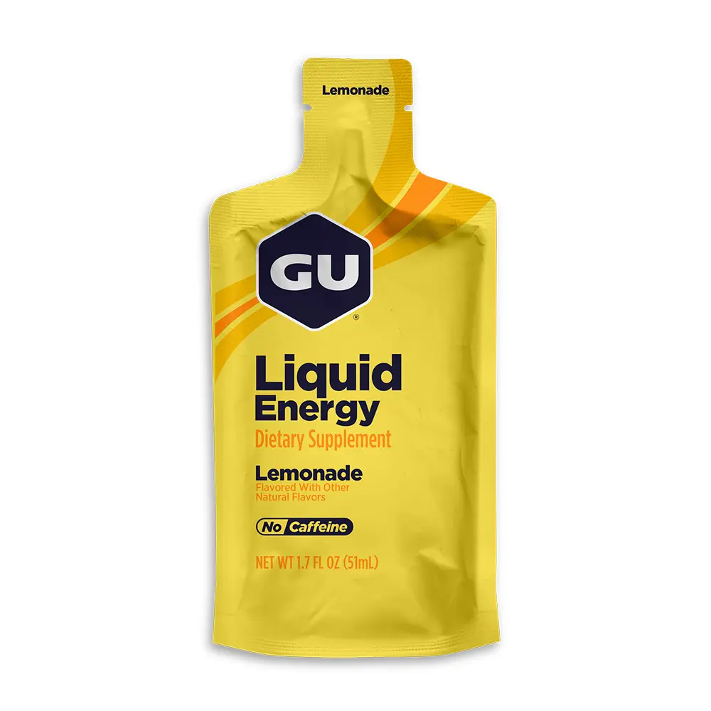 Gel líquido GU Liquid Energy Lemonade sin cafeína en envase amarillo de 51ml