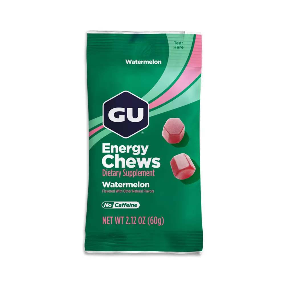 Gomitas energéticas GU Energy Chews Watermelon sin cafeína en bolsa de 60g